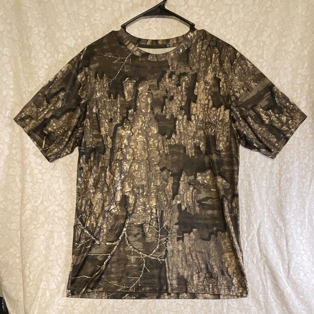 Realtree Men's Camo Short Sleeve Crewneck DryFit T-Shirt L Lightweight Polyester
